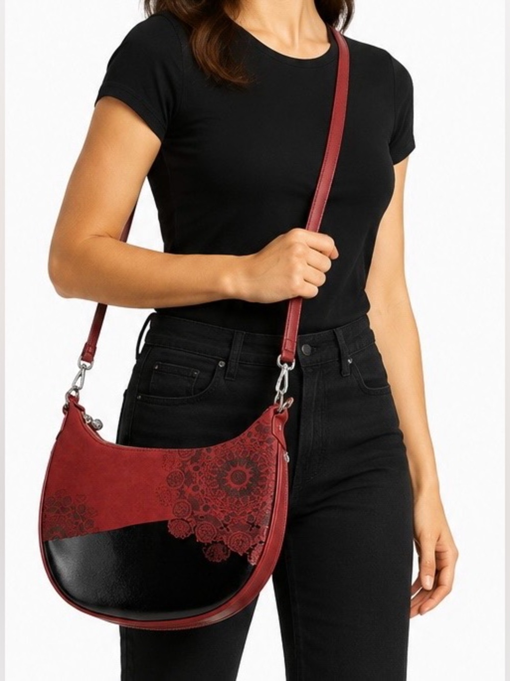NWT - Desigual Siberia Red Black Expandable Shoulder Crossbody Bag